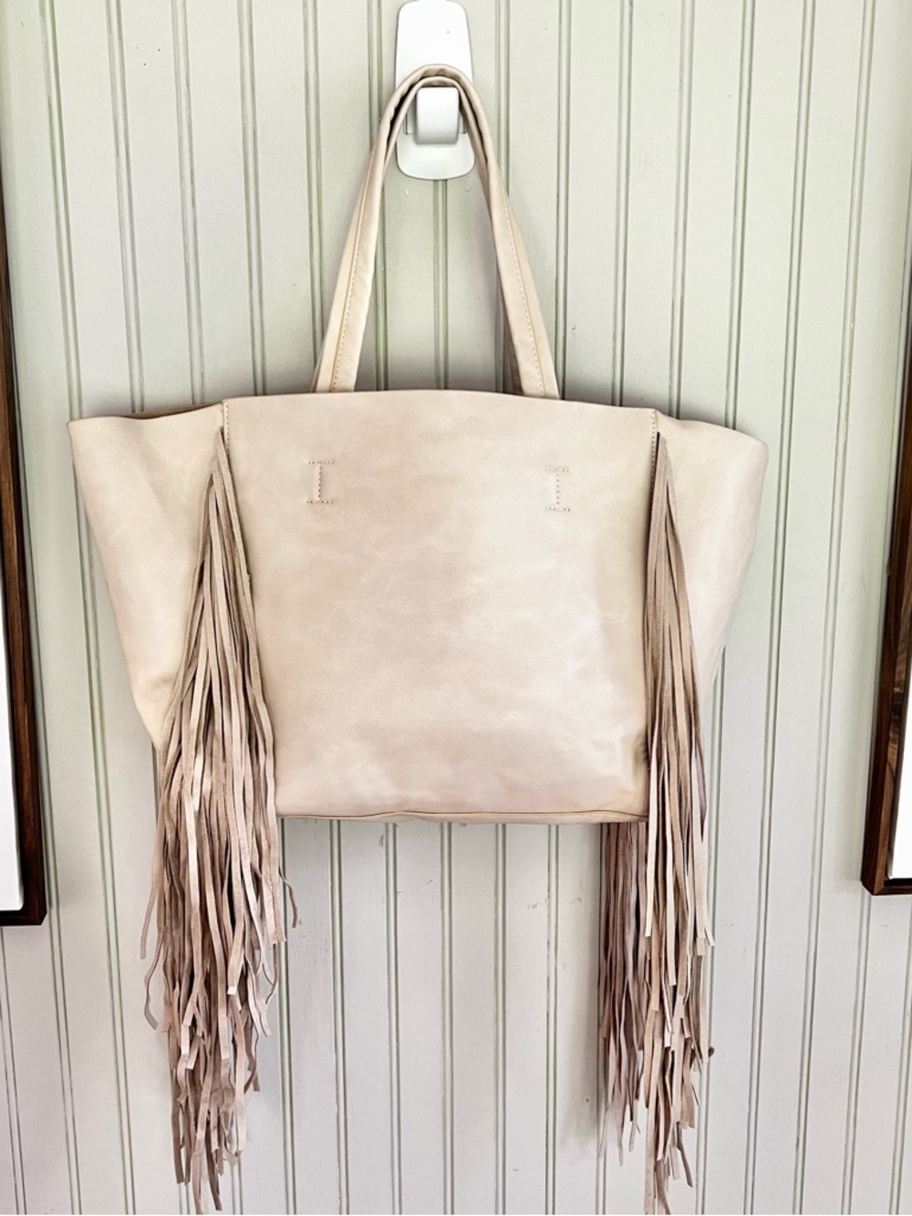 Colleen Lopez NWOT Tan Fringe Tote Bag